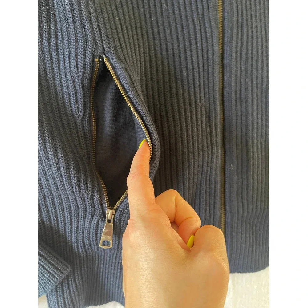 Banana Republic Mens M Wool Blend Ribbed Full Zip Sweater Jacket Navy Blue